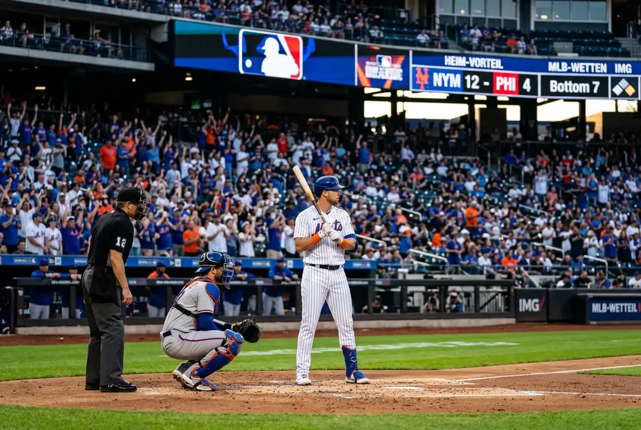 MLB-Stadion mit Heim-Team-Fans und Anzeigetafel während eines Spiels