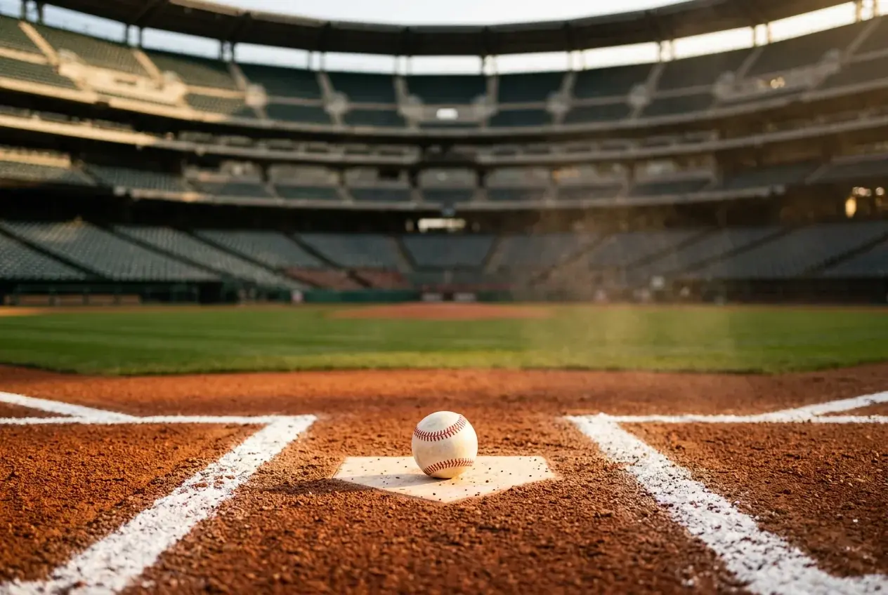 Baseball-Diamant aus der Vogelperspektive mit überlagerten Quoten- und Statistik-Daten — visuelle Metapher für Data-first Baseball-Wetten in Deutschland