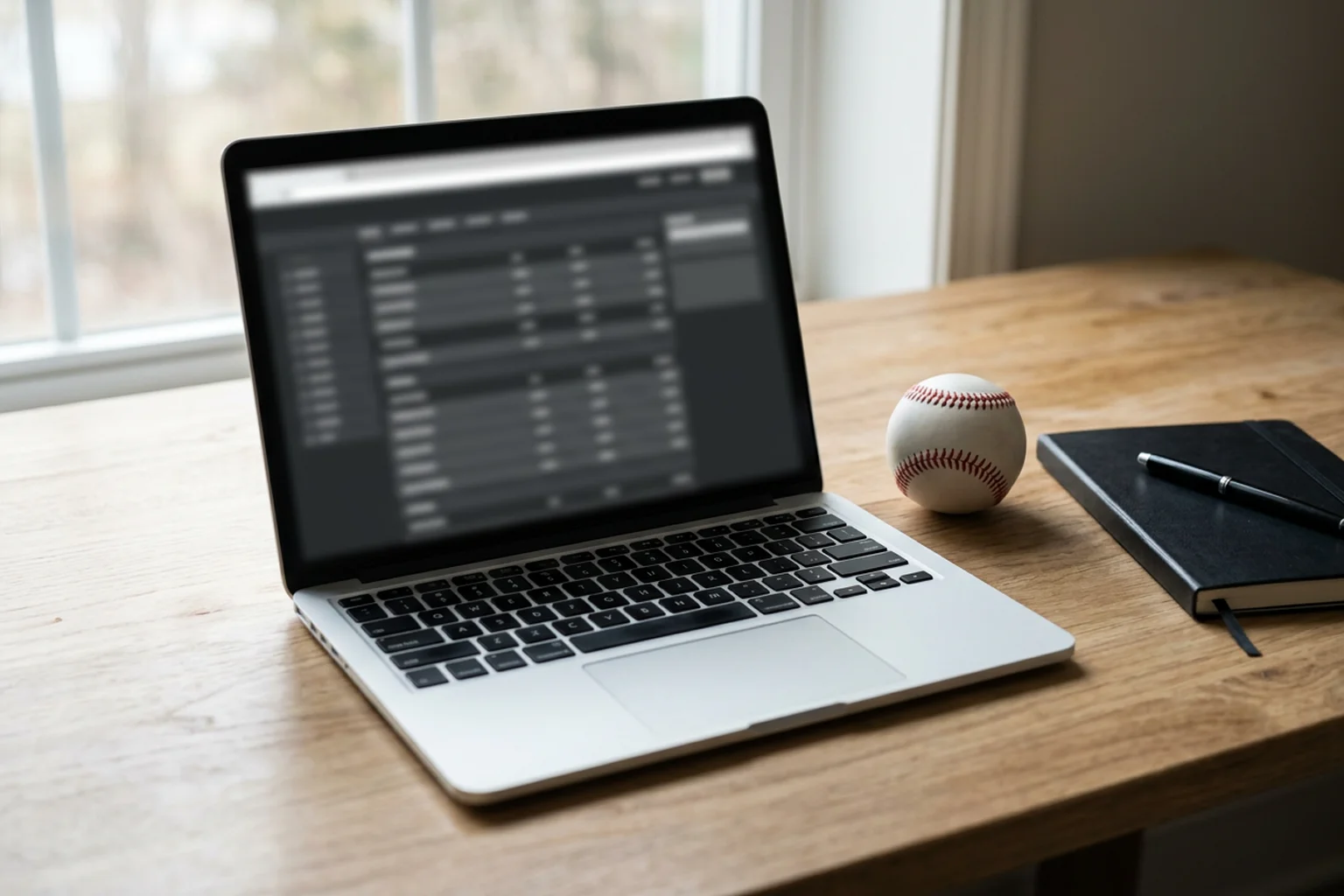 Laptop mit deutschem Sportwetten-Konto-Interface auf einem Schreibtisch