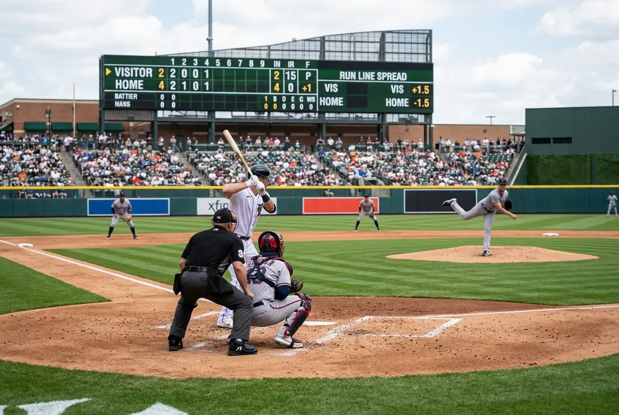MLB-Spielsituation mit auf der Anzeigetafel eingeblendetem Run-Line-Spread
